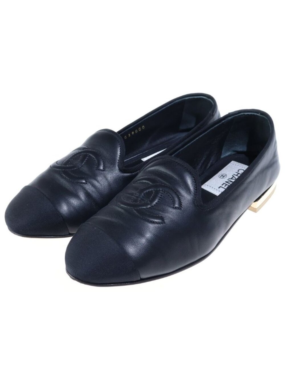 Chanel CC Logo Leather Opera Flat Shoes Black